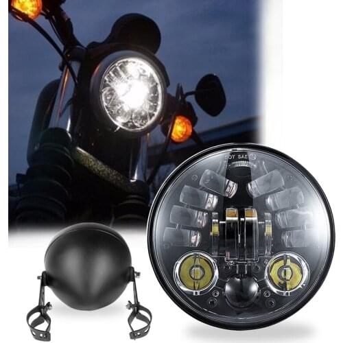 6.5 inch Motorcycle Headlight Universal LED DRL Amber White Light Motorbike Head Lamp High Low Beam For Bike Cruiser Cafe Racer
