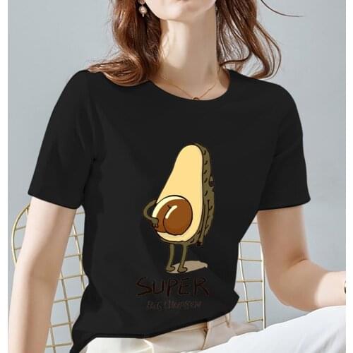 Womens T-Shirt Cute Avocados Print Tees Fashion Harajuku Black Classic O-Neck Female Short Sleeve Tops Womens Clothes