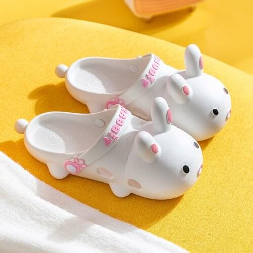 INS Hot White Sandals Child Lovely Rabbit Shoes for Teens School Student Girls Cartoon Dorm Slippers Soft Flat Baby Girl Clogs