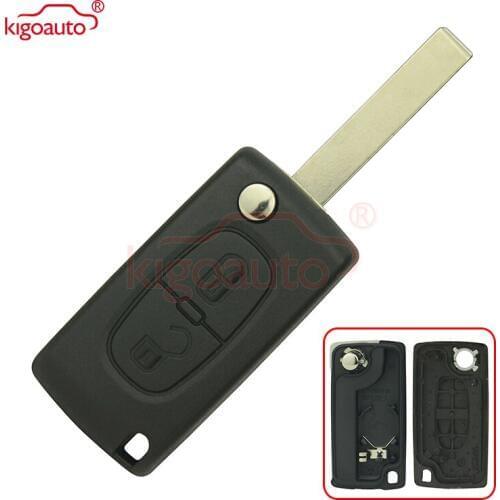 Kigoauto CE0536 model 207 307 308 remote control key fob case 2 button HU83 uncut blade for Peugeot car flip key shell