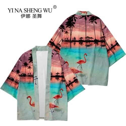 Kimono Haori Cardigan Japanese Costumes Male Coat Harajuku Style Tops Cranes Chinese Traditional Jacket Loose Shirt Yukata Coats