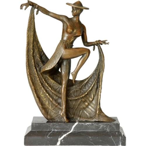 Classical Woman Dance Statue Sculpture Hot Cast Bronze Marble Base Living Room Hotel Decoration