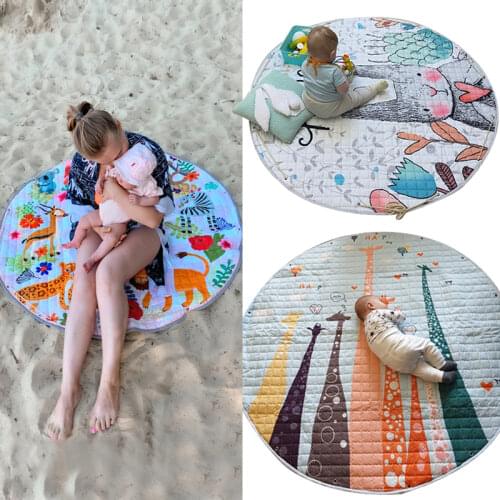 Round Floor Mat Baby Play Mats NonSkid Crawling Carpet Blanket Kids Toys Storage Bag Room Decor Photo Props