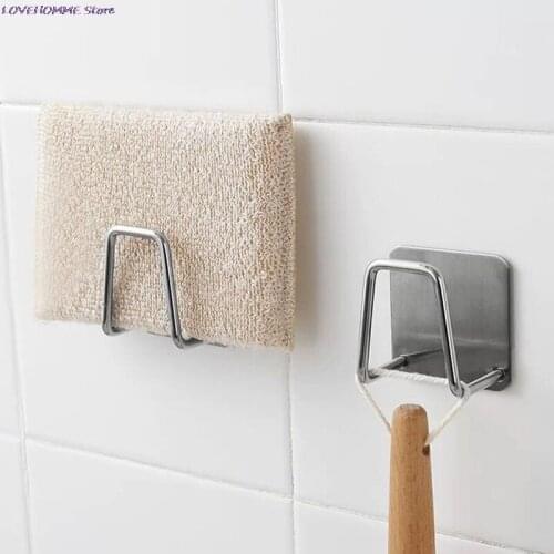 Kitchen Stainless Steel Sink Sponges Holder Self Adhesive Drain Drying Rack Kitchen Wall Hooks Accessories Storage Organizer