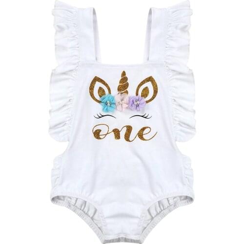 Summer Newborn Baby Girls Rompers Toddler Sleeveles Ruffles ONE Letter Print Princess Jumpsuit Infant One-Pieces Bodysuit