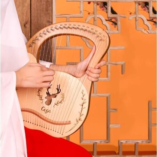 Lyre Harp 19 String Solid Wood Mahogany Portable Unique Patterns Carved Phonetic Symbols Exquisite Carvings Gift for Children