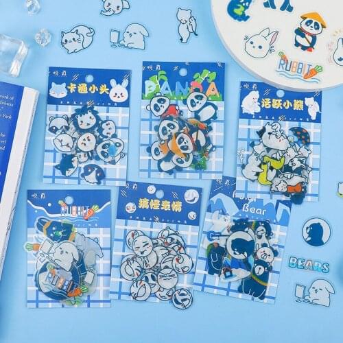 Cute Kawaii Animal Cartoon Panda Cat Paper Ins Collage Decoration Small Hand Account PET Stickers Diary Journal Stationery