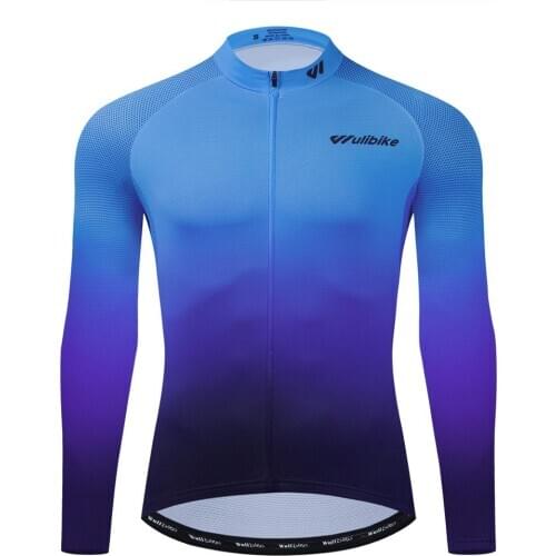 Wulibike Mens Long Sleeve Cycling Jersey for Spring and Autumn MTB bicycle Breathable Man Top Cycling Clothes Blue Sportswear