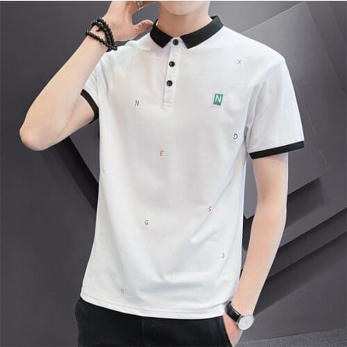 Men Summer Polo Fashion Embroidery Letter Design High Quality Teen Youth Male Cloth Polo Shirts