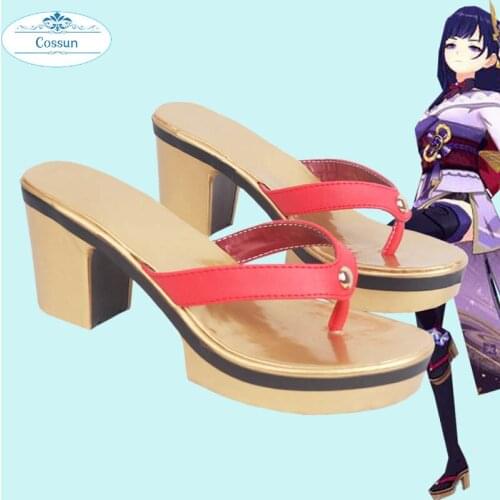 Genshin Impact Raiden Shogun Cosplay Shoes High Heel Sandal Slippers Halloween Costume Accessory Props