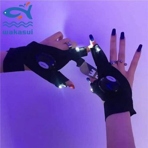 2021 LED Half Finger Light Fishing Gloves Night Outdoor Men And Women Can Bring Fabric Is Breathable Cotton Angling Accessories