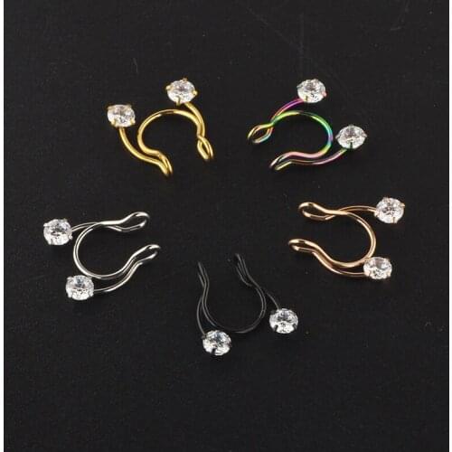 Fake Nose Ring Hoop Nose Septum Rings Stainless Steel Nose Punk Fake Piercing Body Jewelry Hip Hop Rock Ear clip Jewelry