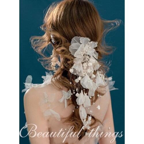 Yarn Flower Bridal Long Hair Clip Accessories Handmade Women Barette Fashion Hair Jewelry for Wedding Prom Зажимы для волос