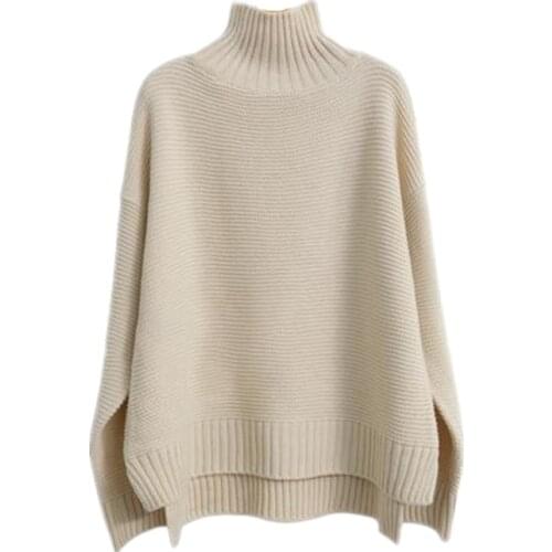 20 Autumn winter cashmere sweater women high neck thick 100%wool sweater lazy loose knit pullover bottoming shirt customization