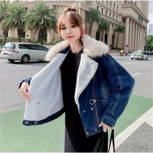 Outwear Windbreaker Winter Women Motorcycle Biker Denim Jacket Female Warm Fleece Short Denim Coat Woman Gray Blue Jean Jacket