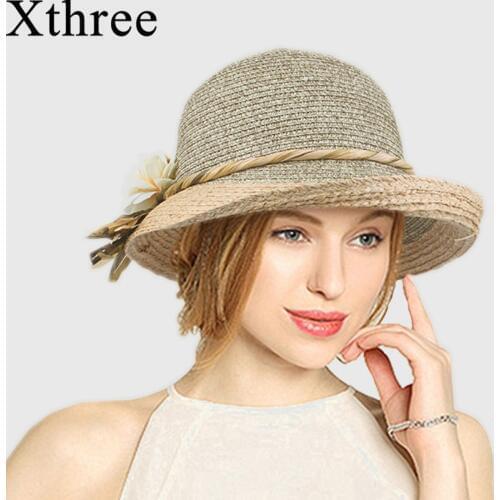 Xthree Good quality Summer hat women Raffia straw cap Ladies Big brim Sun hat hat forgirlbeach hat