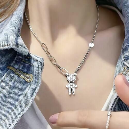 YIZIZIA Fashion Jewelry Hip-Hop Cool Cartoon Cute Bear Necklace Female Retro Small Cute Bear Nnecklaces Student Women Gifts