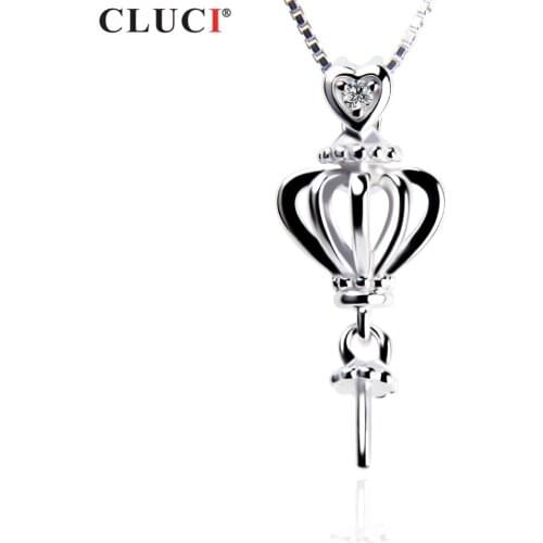 CLUCI High Quality Pearl Pendant Mounting S925 Sterling Silver Jewelry Crown Pendants For Women SP314SB