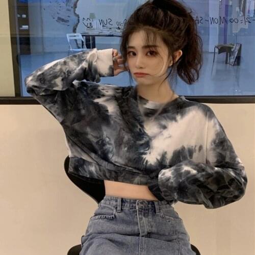 Women Niche Tie-dye Hoodies Spring New Arrival Lady Pullovers Vintage Long Sleeve Sweatshirt Casual Korean Fashion Tops