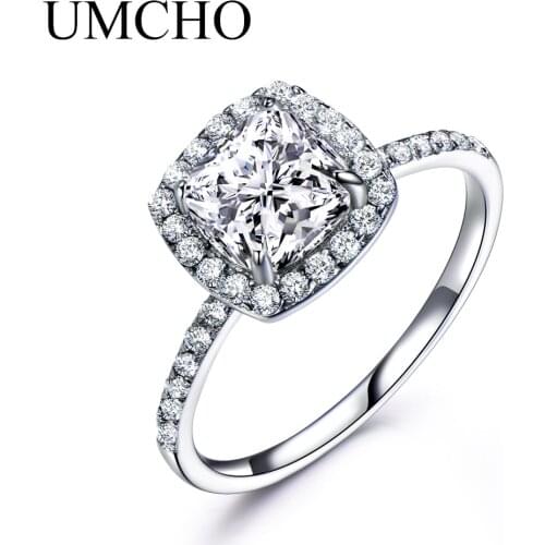 UMCHO Solid 925 Sterling Silver Rings For Women Solitaire Ring Engagement Wedding Band Fashion Party Gift Fine Jewelry