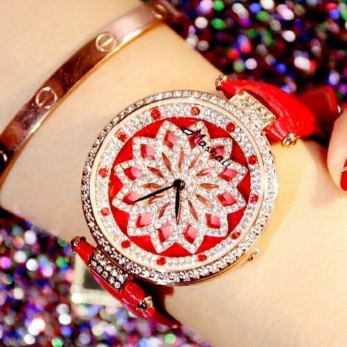 New style fashion big dial dress female watches Diamond stone quartz Watch with leather watchband