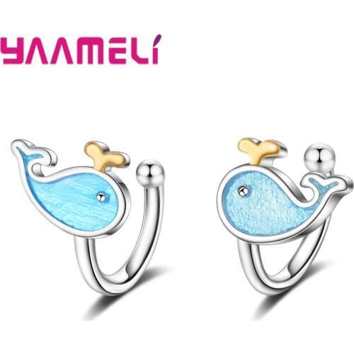 925 Sterling Silver Cute Dolphin Animal Earrings Clip for Women Sterling Silver Jewelry Bijoux Exquisite Gift