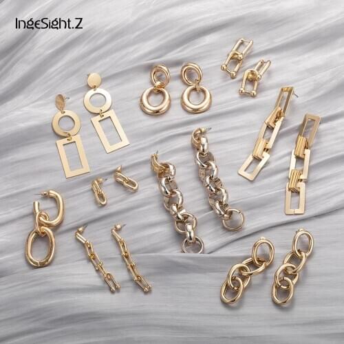 IngeSight.Z Punk Thick Link U Shape Drop Dangle Earrings Retro Geometric Hollow Square Long Hanging Earrings for Women Jewelry