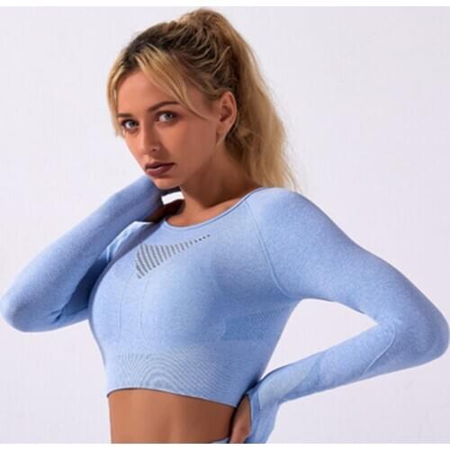 SALSPOR Yoga Shirts Women Sports Hollow Out Quick Dry Long Sleeve Fitness Slim Fit With Thumb Holes Gym Clothes Workout Crop Top