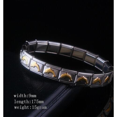 Women Jewelry Yellow Dolphin Elastic Stretch Energy Sport Magnetic Germanium Italian Charm Bracelet Fashion Stainless Steel ST36