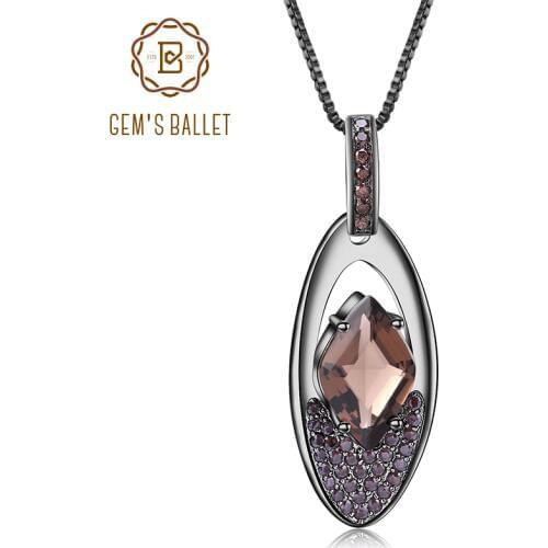 GEMS BALLET 925 Sterling Silver Gemstone Fine Jewelry Natural Smoky Quartz Vintage Punk Gothic Pendant Necklace for Women
