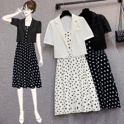 Kekeplus Store L-4XL Oversized Women Dress Suits 2021 Summer Large Size New Slim Elegant Short Suit Skirt Two-piece Suit 183141