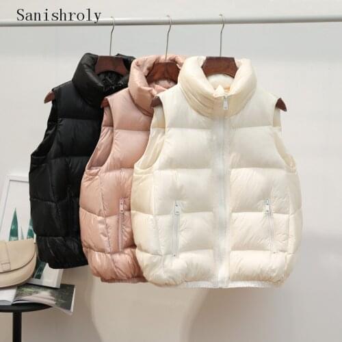 Sanishroly 2020 New Women Ultra Light Duck Down Vest Autumn Winter Ladies Slim Sleeveless Waistcoat Short Jacket Plus Size S1043