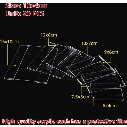 10x4cm 20PCS Acrylic sign holder frame adhesive price label tag name card display rack wall amounting flat price card clip frame