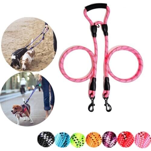 150cm Length Two Dog Leash Shock Absorbing Training Pets Leads Rope Softy Handle Reflective Heavy Duty Double Dog Walking Leash