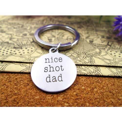 3pcs/lot 28mm stainless steel keyring with 20mm stainless steel circle round "nice shot dad " charms keyring