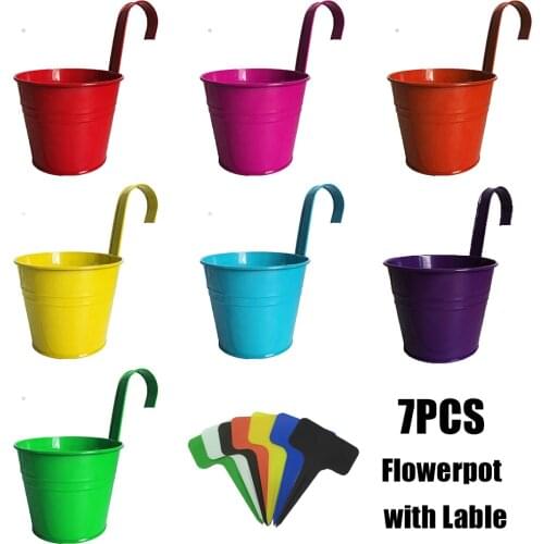 7 Pcs/Pack Metal Iron Flower Pot Vase with Detachable Handle Hanging Corridor Aisle Balcony Garden Home Office Decoration