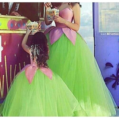 2018 New Arrival Ball Gown Pink Lime Green Satin Tulle Puffy Prom party gowns With Petticoat mother of the bride dresses
