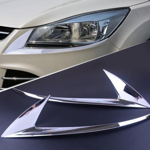 Beler 2pcs/set ABS Chrome Front Plated Headlight Cover Head Light Lamp Eyelid Eyebrow Trim Fit for Ford Escape Kuga 2013-2016