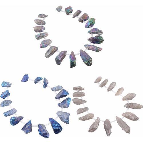 TUMBEELLUWA Titanium Coated Crystal Point Rock Quartz Top Drilled Nugget Loose Beads for Jewelry Making 15" Strand