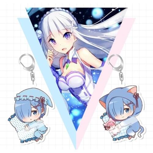 Japanese Anime Re:Life In A Different World From Zero Keychain Rem Ram Cartoon Figures Acrylic Keyring Toys Bag Pendant Ornament