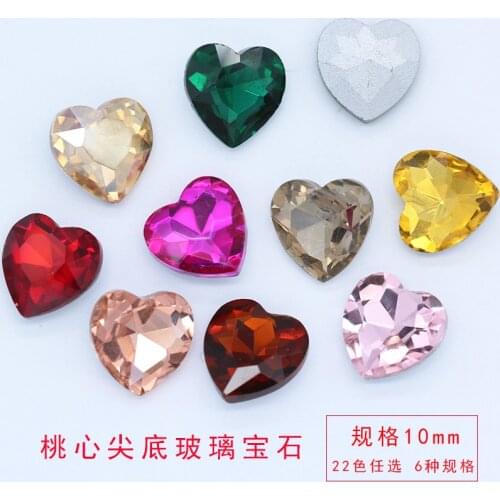20p 10mm Heart color pointed foiled back strass stone faceted crystal glass diamante rhinestones Dress jewelry craft DIY beads