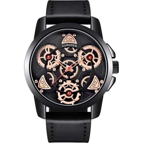 New CURDDEN Brand Men Watches Fashion Leather Band Big Alloy Round Case Pointer Display Quartz Watch Relogios Masculinos 2021