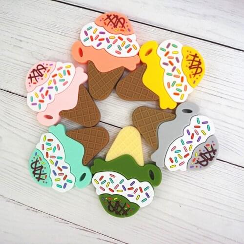 Chenkai 10PCS Silicone Ice Cream Teether Cartoon Bear Teething Food Grade For DIY Chewing Nursing Pacifier Chain Accessories