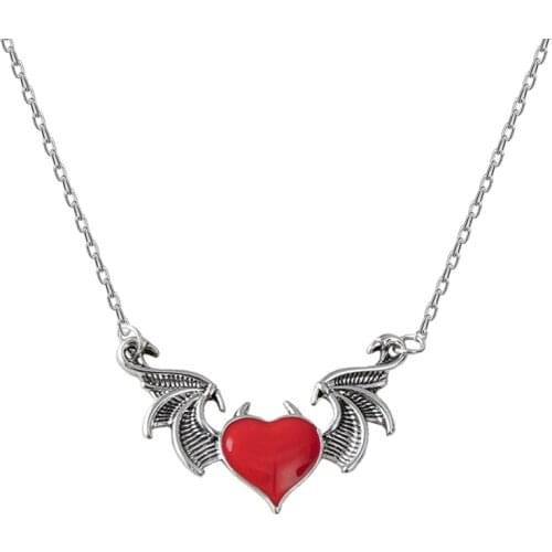 Demon Wing Heart-Shaped Pendant Necklace Female Punk Clavicle Chain Accessories Fashion Party Jewelry Gifts