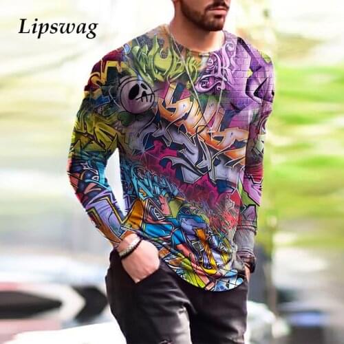 Fashion Digital Printing Long Sleeve T shirts Men Casual Loose O-Neck Pullovers 2021 Spring Autumn Harajuku Tee Mens Streetwear