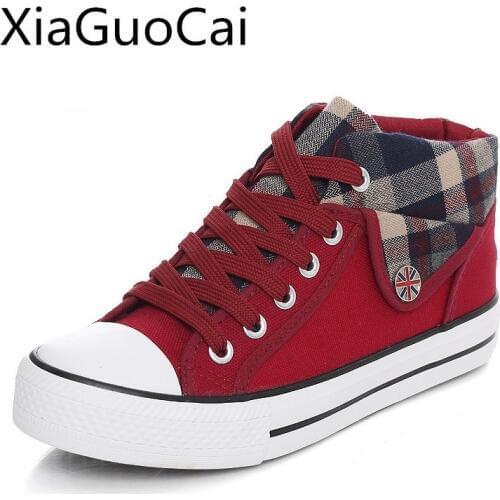 Womans Canvas Shoes Spring and Autumn Female Plaid Patchwork Canvas Shoes Flat with Fashion Casual Shoes for Ladies