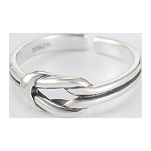 YPAY Genuine 925 Sterling Silver Open Rings for Women Vintage Simple Twist Knot Adjustable Finger Ring Fine Jewelry YMR294