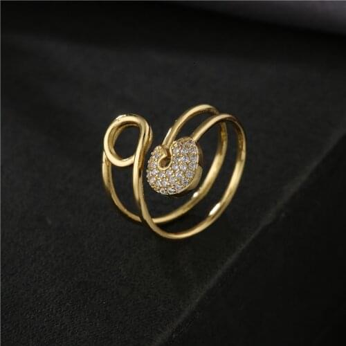 Hot Sale Gold Color Geometric Ring Luxury Cubic Zircon Women Wedding Jewelry Wholesale Promise Gift Femme Bijoux
