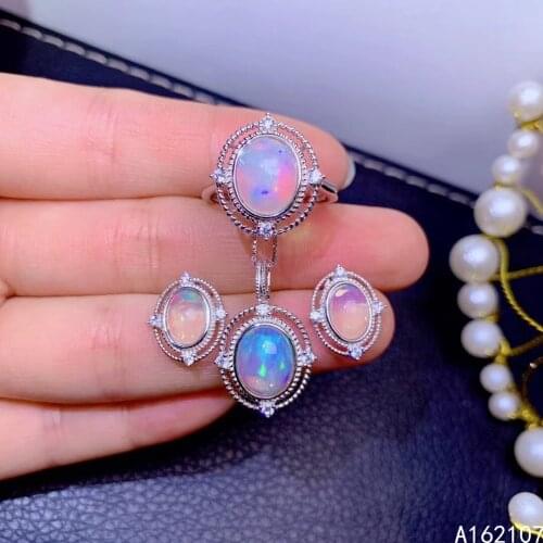 Boutique Jewelry 925 Sterling Silver Inset With Natural Gem Womens Luxury Classic Oval Opal Pendant Ring Earring Set Support De