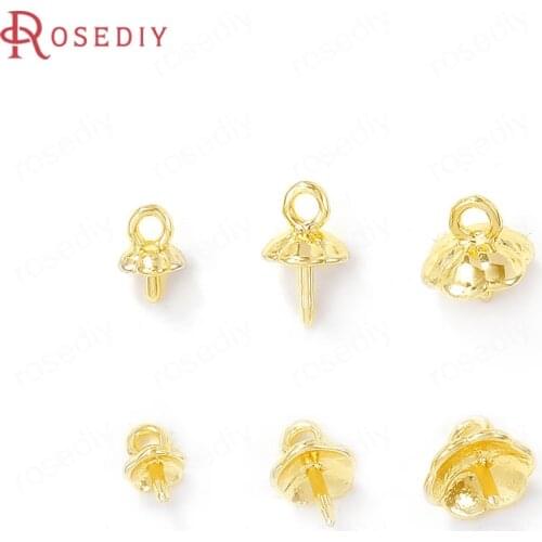 20PCS 5.5mm 7mm 24K Champagne Gold Color Brass Flower Half hole Beads Caps Charms Connector High Quality Diy Jewelry Accessories